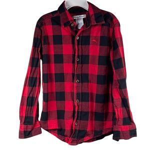 Tommy Bahama Shirt Boys Size Medium 7/8 Button Up Red Black Plaid Long Sleeve